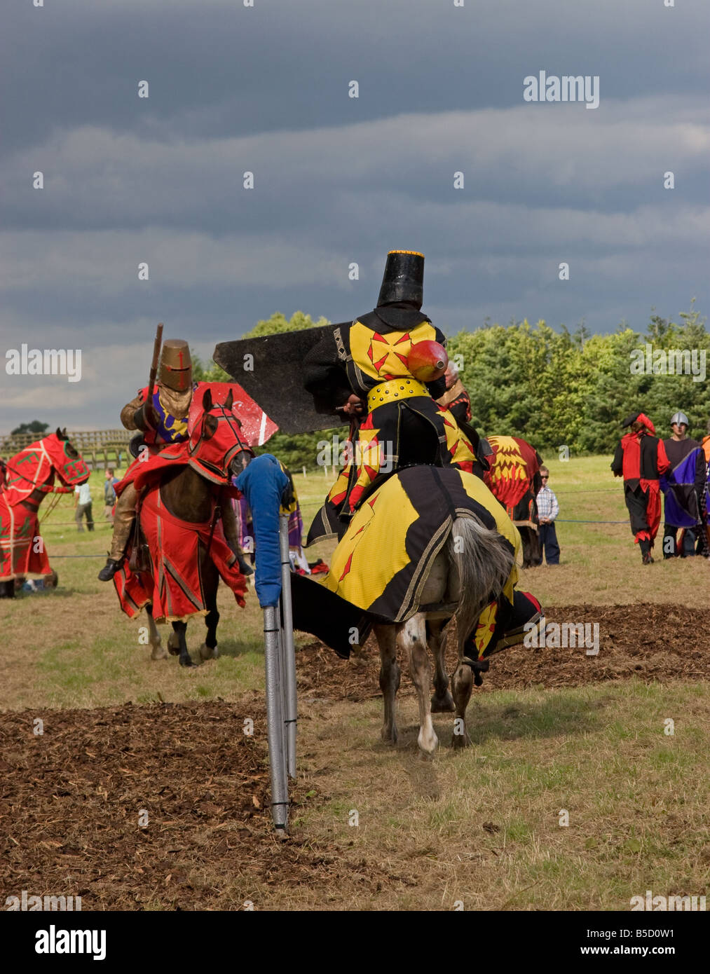 Knights charging at a joust Stock Photo Alamy