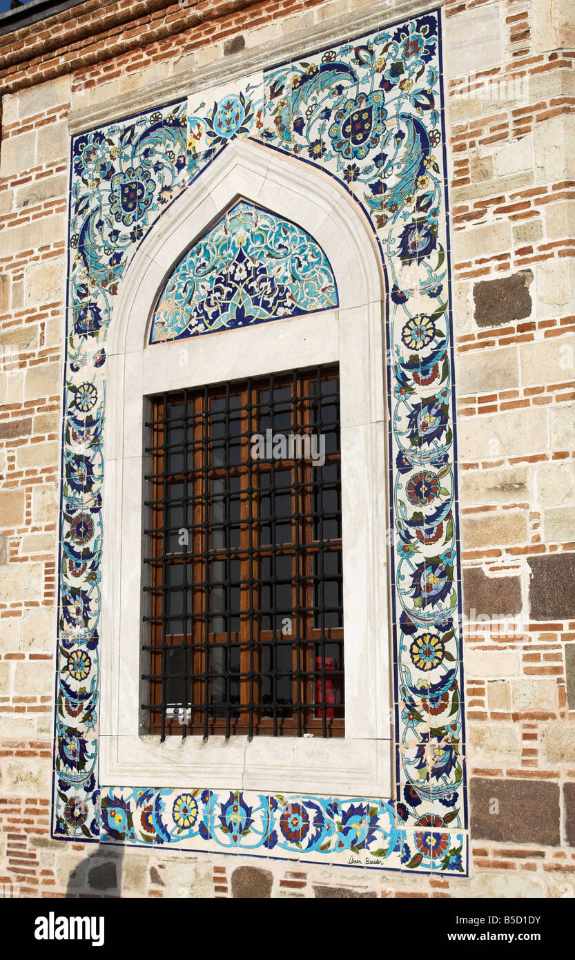 window and tiles of konak mosque izmir Turkey Stock Photo