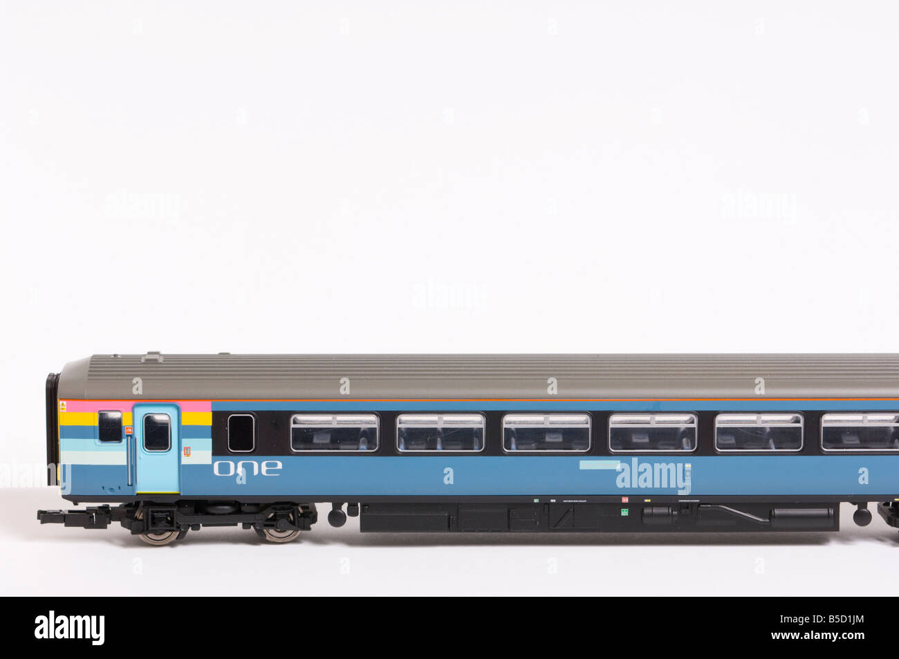 Close up of a  Hornby electric diesel model train in one livery shot against a white background (cut out) in a studio Stock Photo