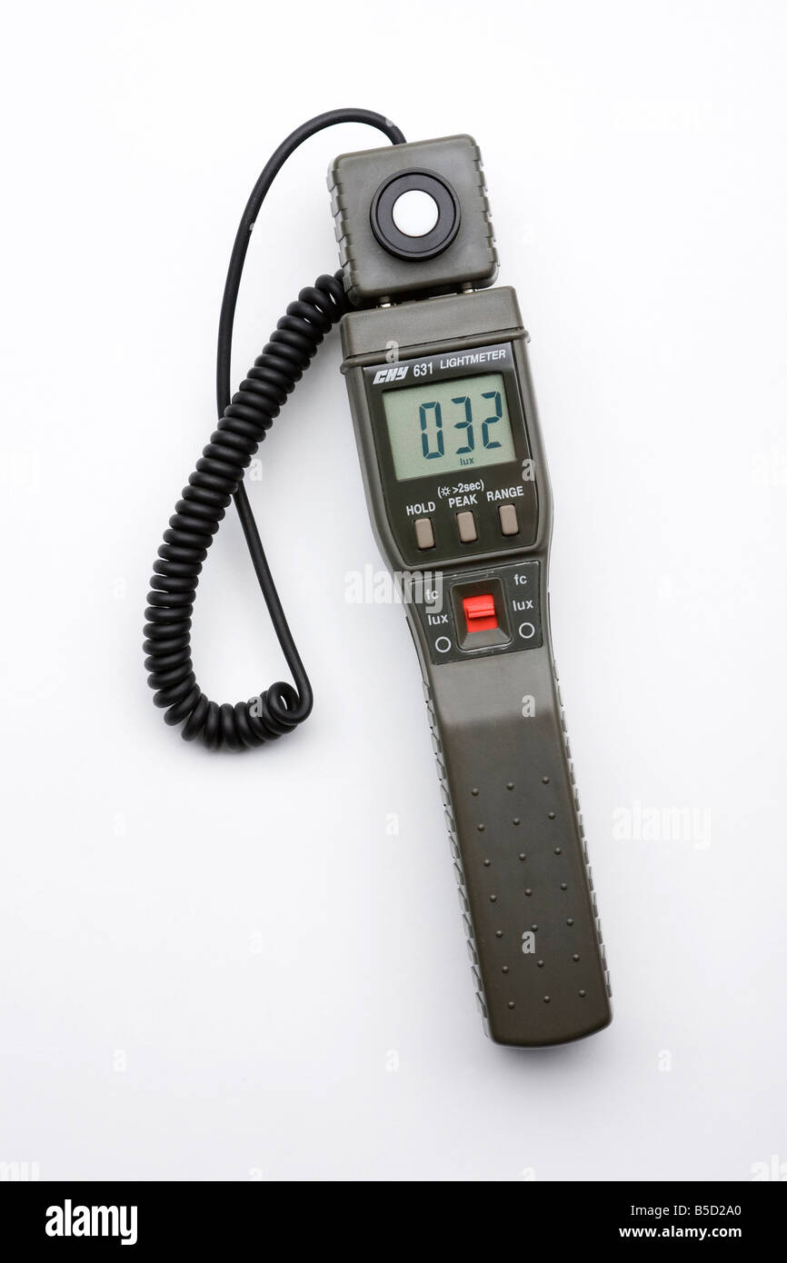 a digital light meter for measuring ambient light on the photocell Stock Photo