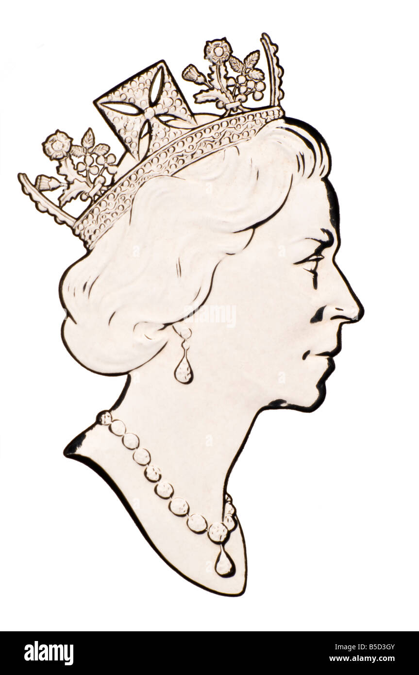 Profile Portrait of Queen Elizabeth II from silver coin Stock Photo