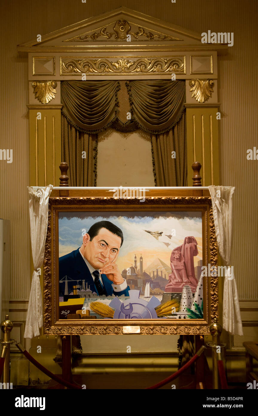 Painting showing Egyptian President Husni Mubarak displayed at the gift room in Abdeen Palace Museum, Cairo Egypt Stock Photo