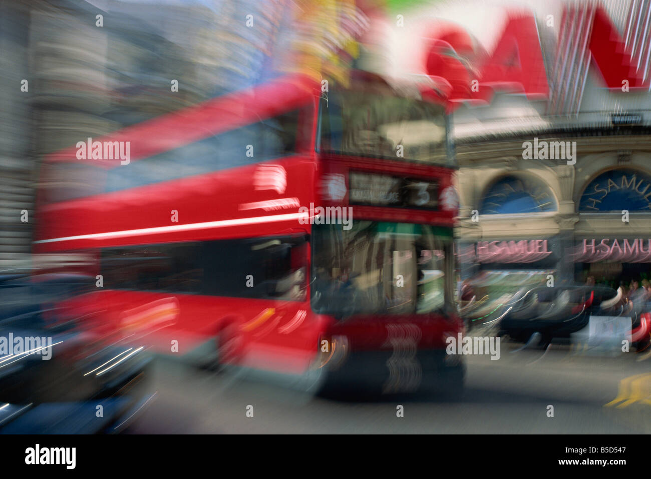 Zoomed effect of a London bus Piccadilly Circus London England L Frost Stock Photo