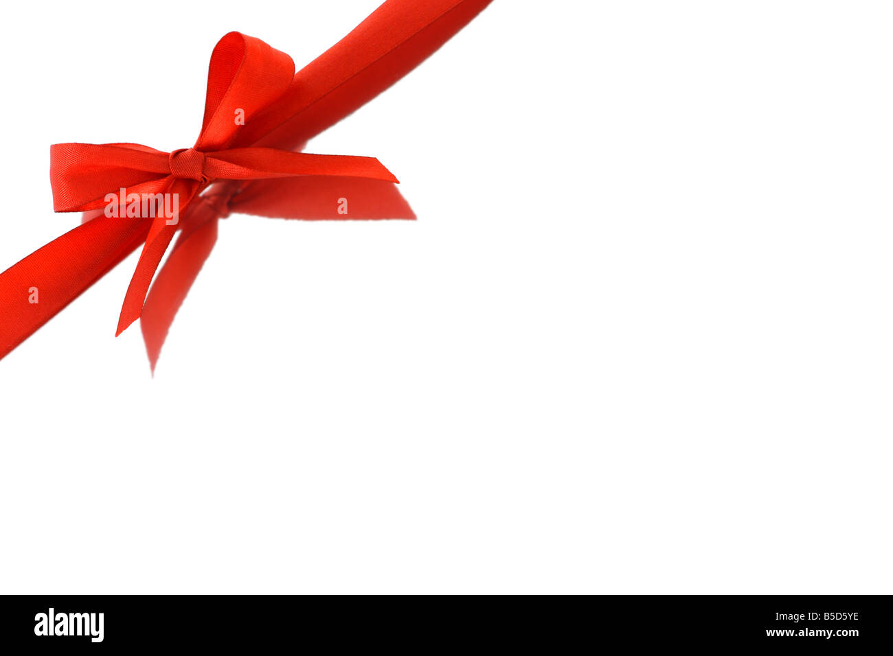 Red bow ribbon and reflection on white background with copy space Stock ...