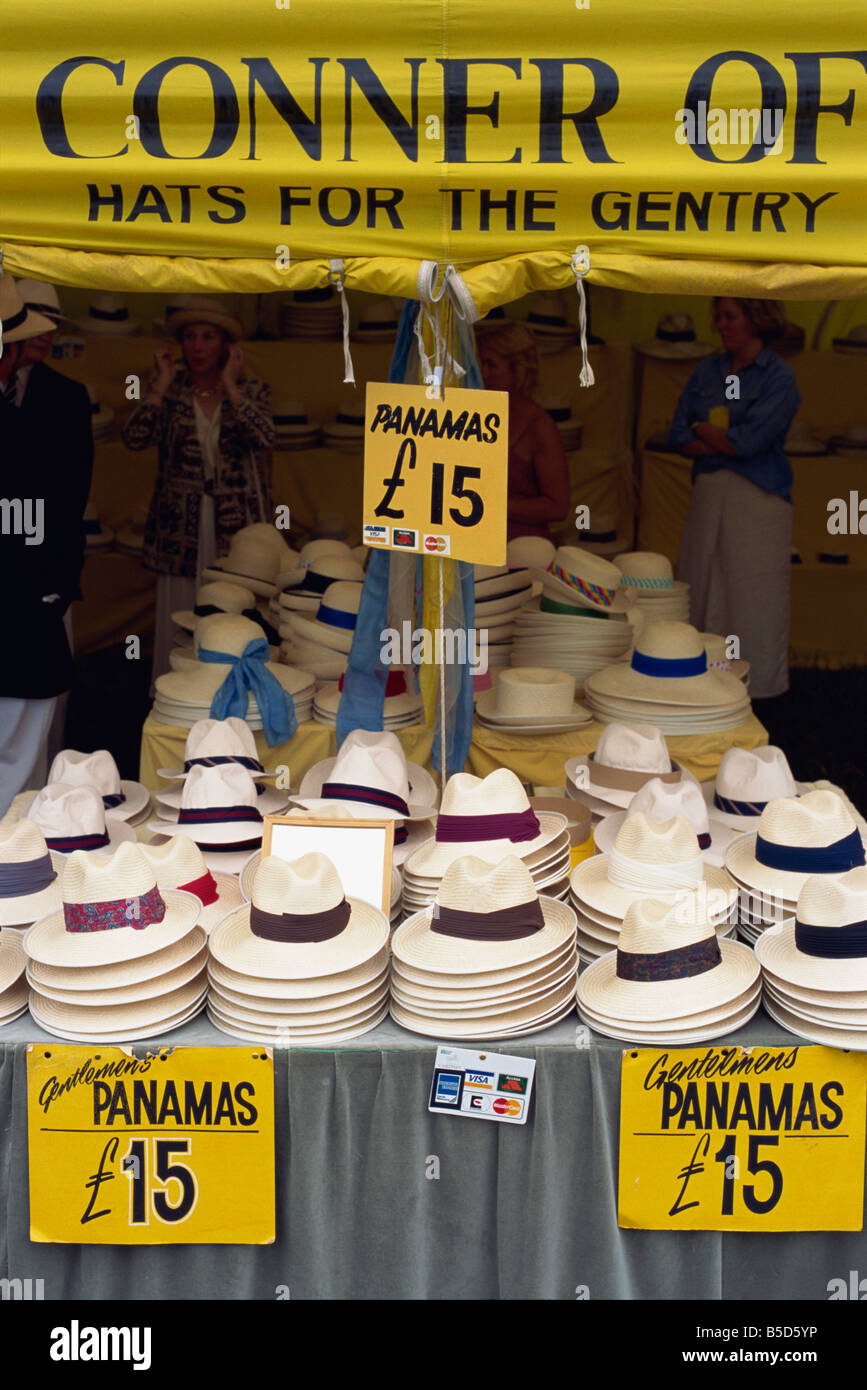 Panamas and boaters for the gentry, traditional wares, Henley Royal Regatta, Oxfordshire, England, Europe Stock Photo