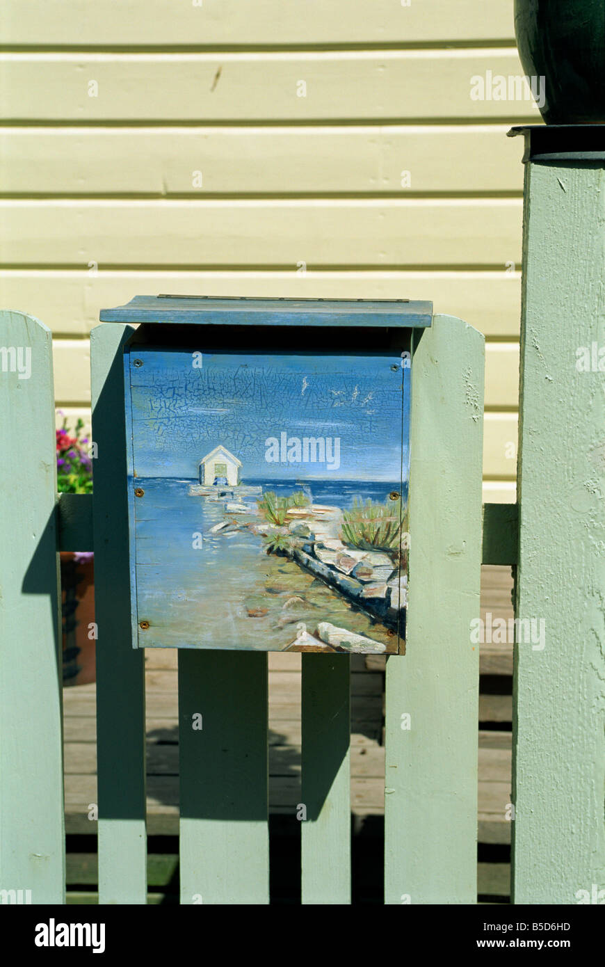 Mailbox in small town in archipelago near Stockholm, Vaxholm, Sweden, Scandinavia, Europe Stock Photo