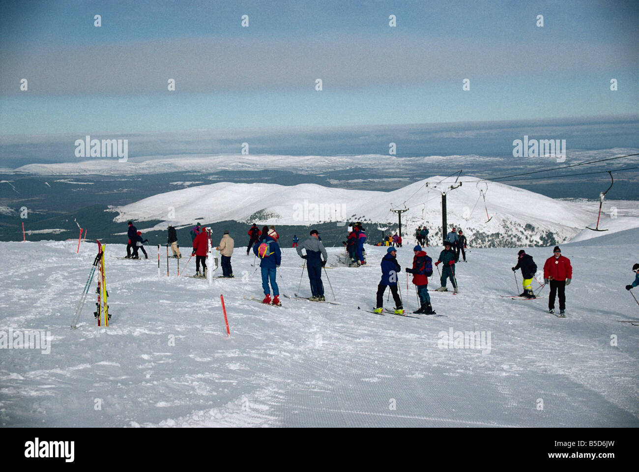 Skiers on the slopes of Aviemore in the Cairngorms Highlands Scotland UK R Rainford Stock Photo