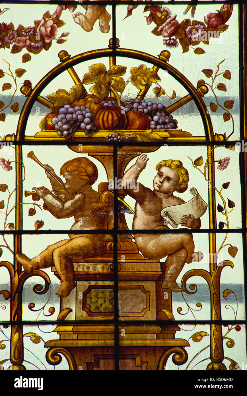 Stained glass, Baur au Lac Hotel, Switzerland, Europe Stock Photo