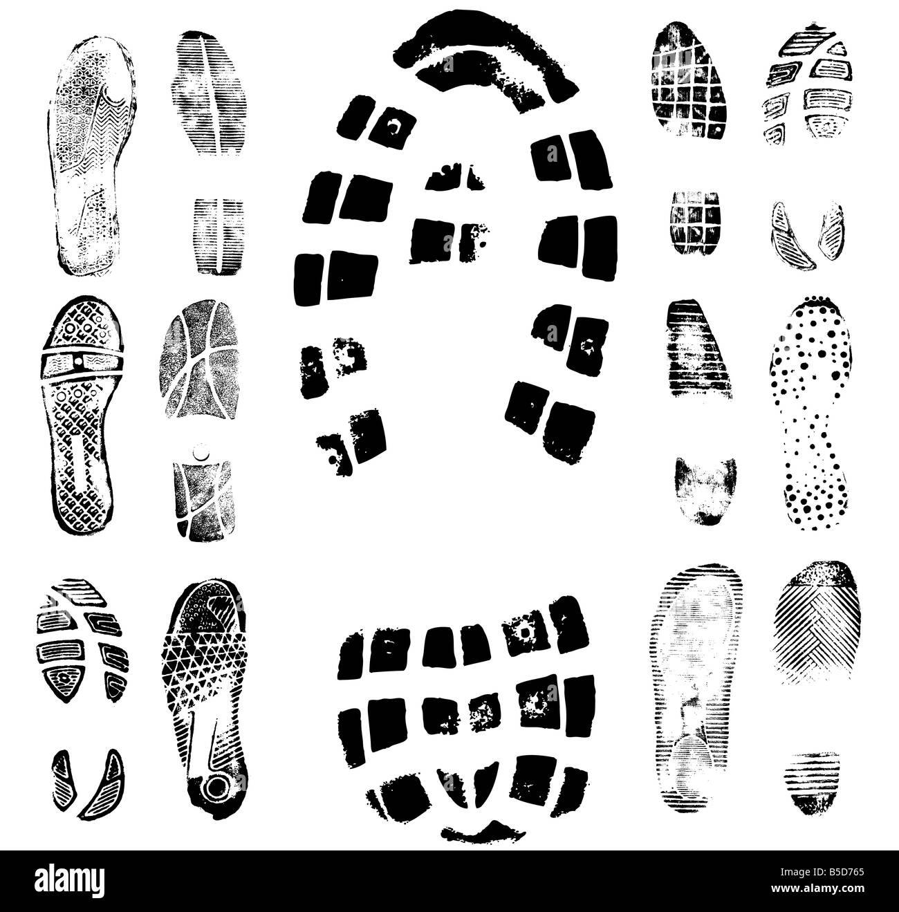 Vector illustration of various footprint shoeprint traces Collection number 2 Stock Photo
