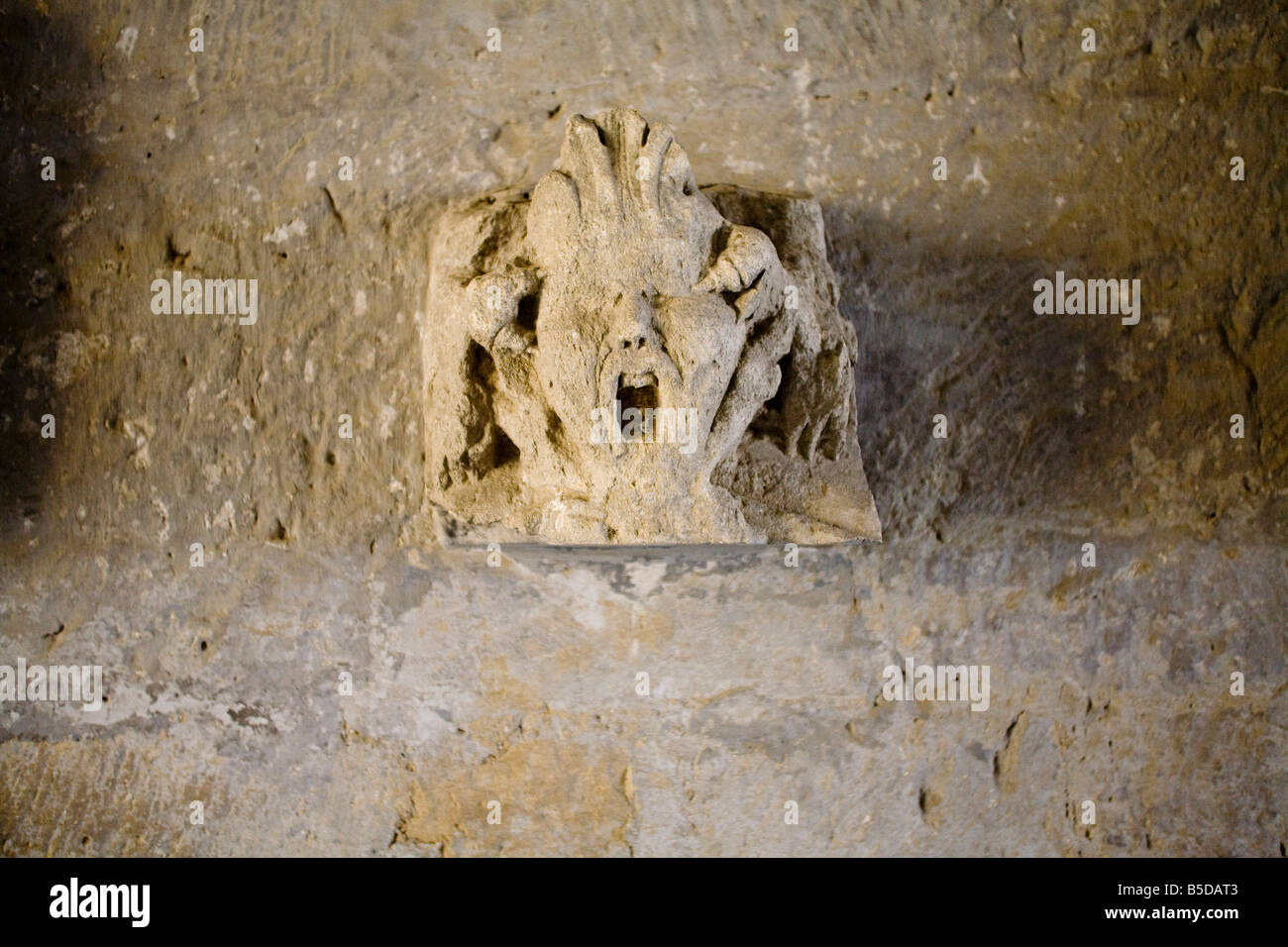 Bas relief carving Grignan chateau. Drome France. blue sky  Horizontal   81096 Grignan Stock Photo