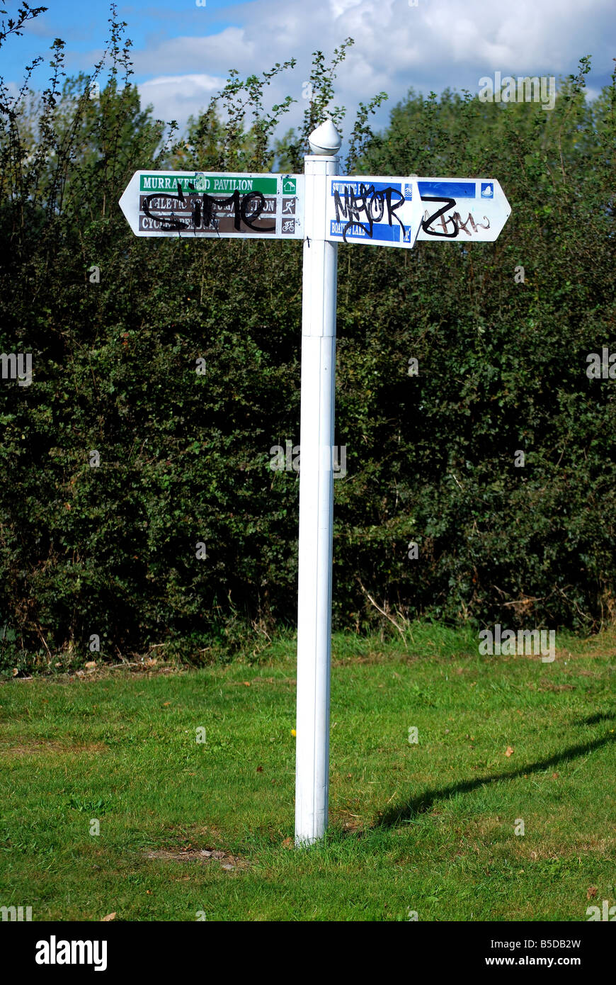 sign post graffitied Stock Photo