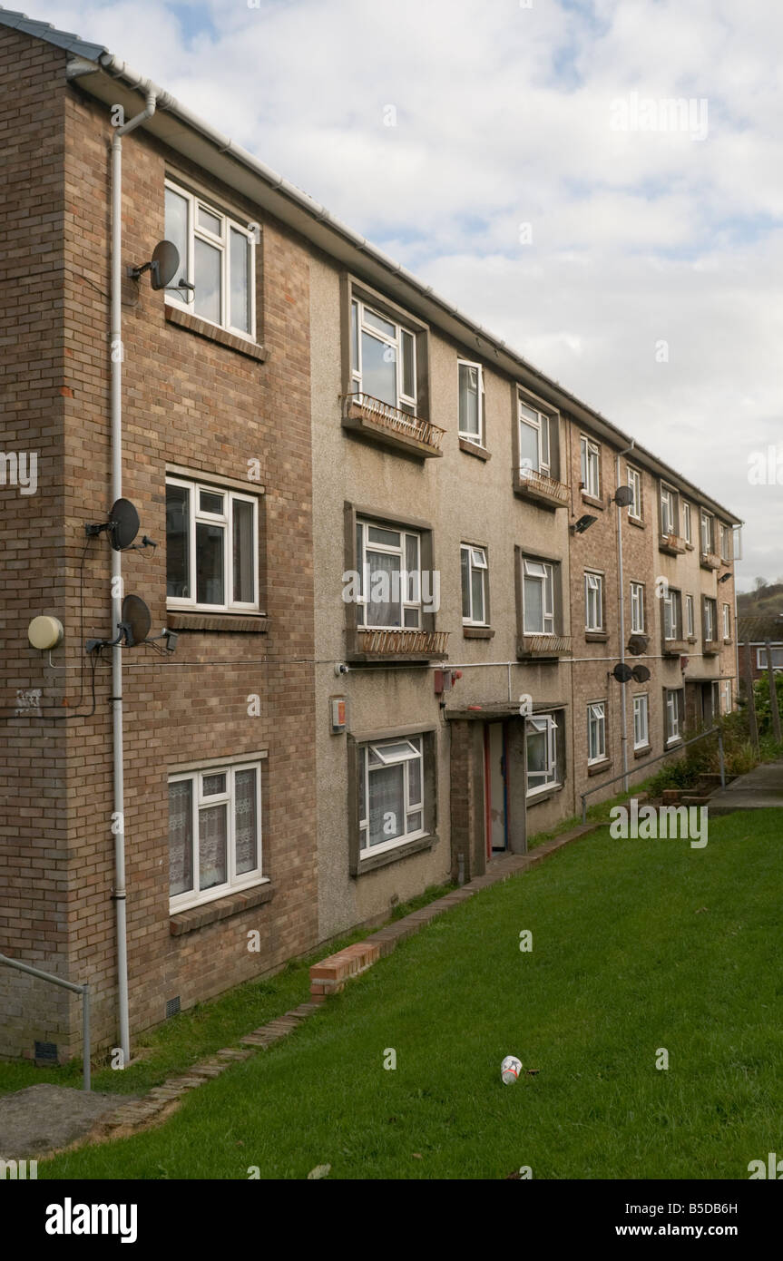 Block of local authority council social housing rented flats Penparcau