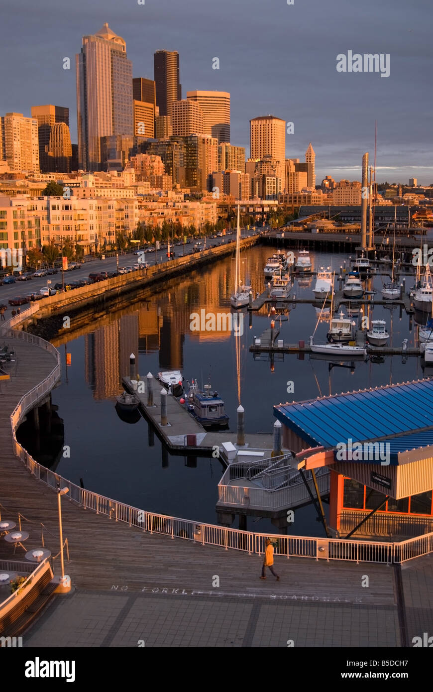 Sunset over Seattle and the Bell Harbor Marina Stock Photo Alamy