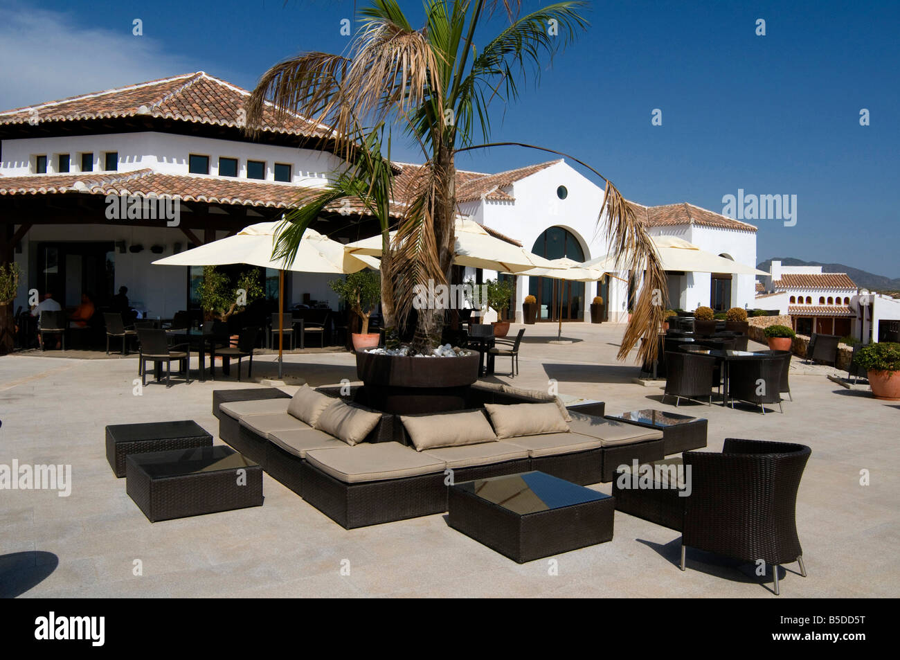 Relaxed dining overlooking the golf course at El Valle Golf Resort Murcia,  Spain Stock Photo - Alamy