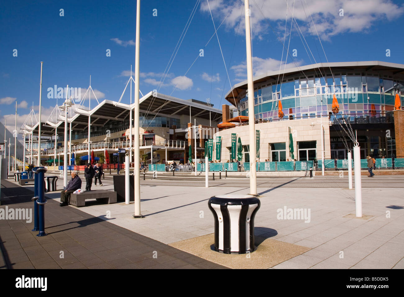 Restaurants and shops at Gunwharf Quays waterfront development in