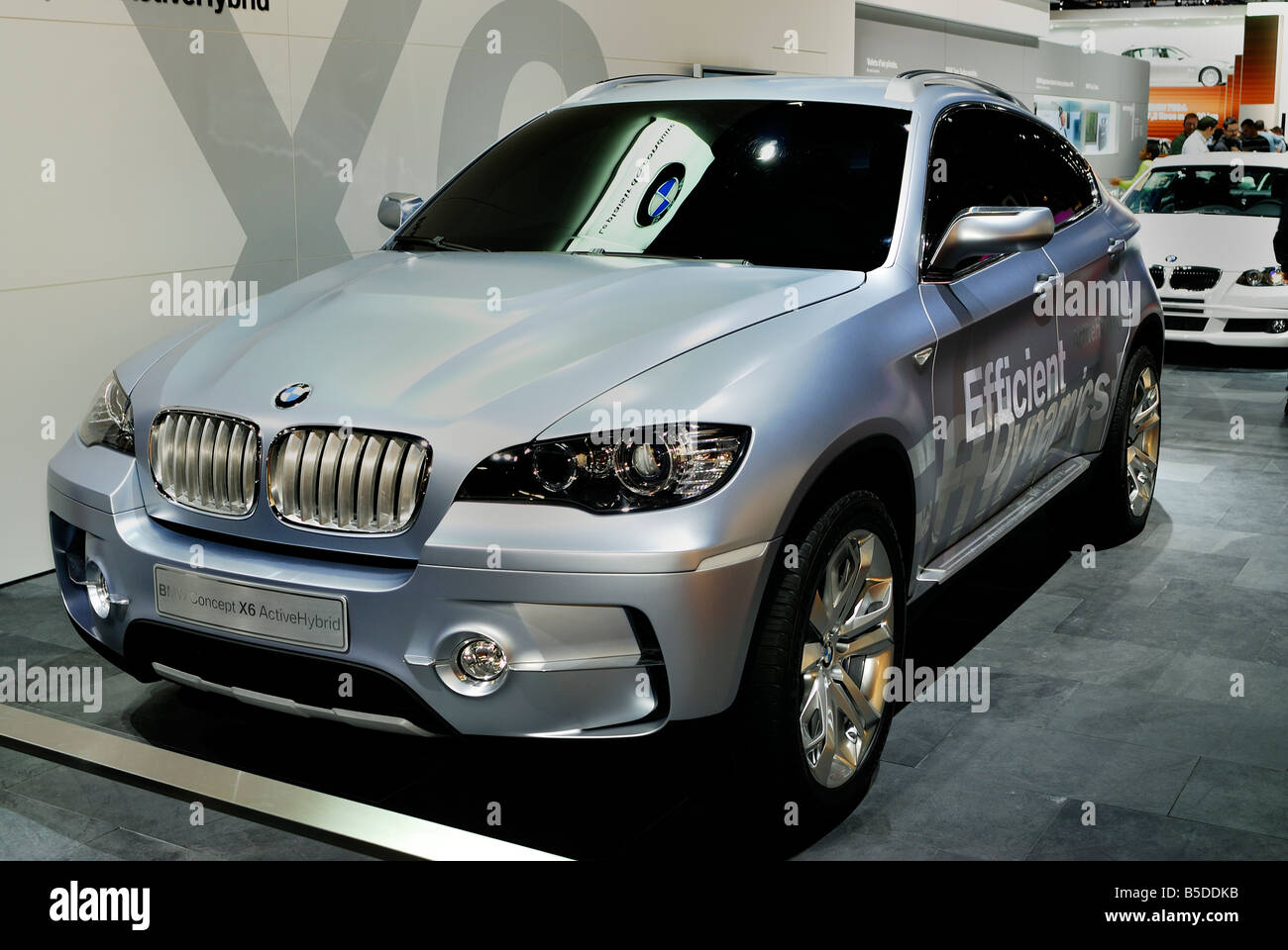 Paris France, low carbon cars Hybrid Motor, 'Concept Car' BMW X6 ActiveHybrid 'SUV' cleaner cars, on display in Car Show, energy efficiency Stock Photo