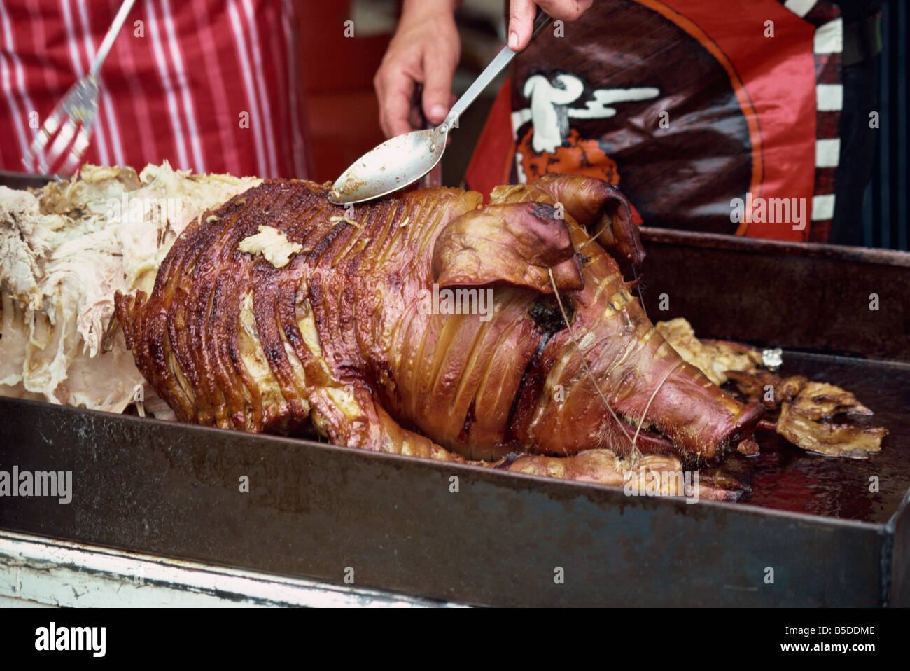 Close-up of the head of a roasted pig in Tewkesbury, Gloucestershire, England, Europe Stock Photo
