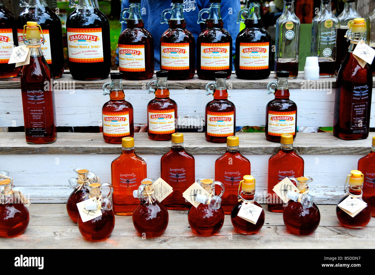 Stall selling maple syrup at a farmer's market, Burlington, Vermont, USA Stock Photo Alamy