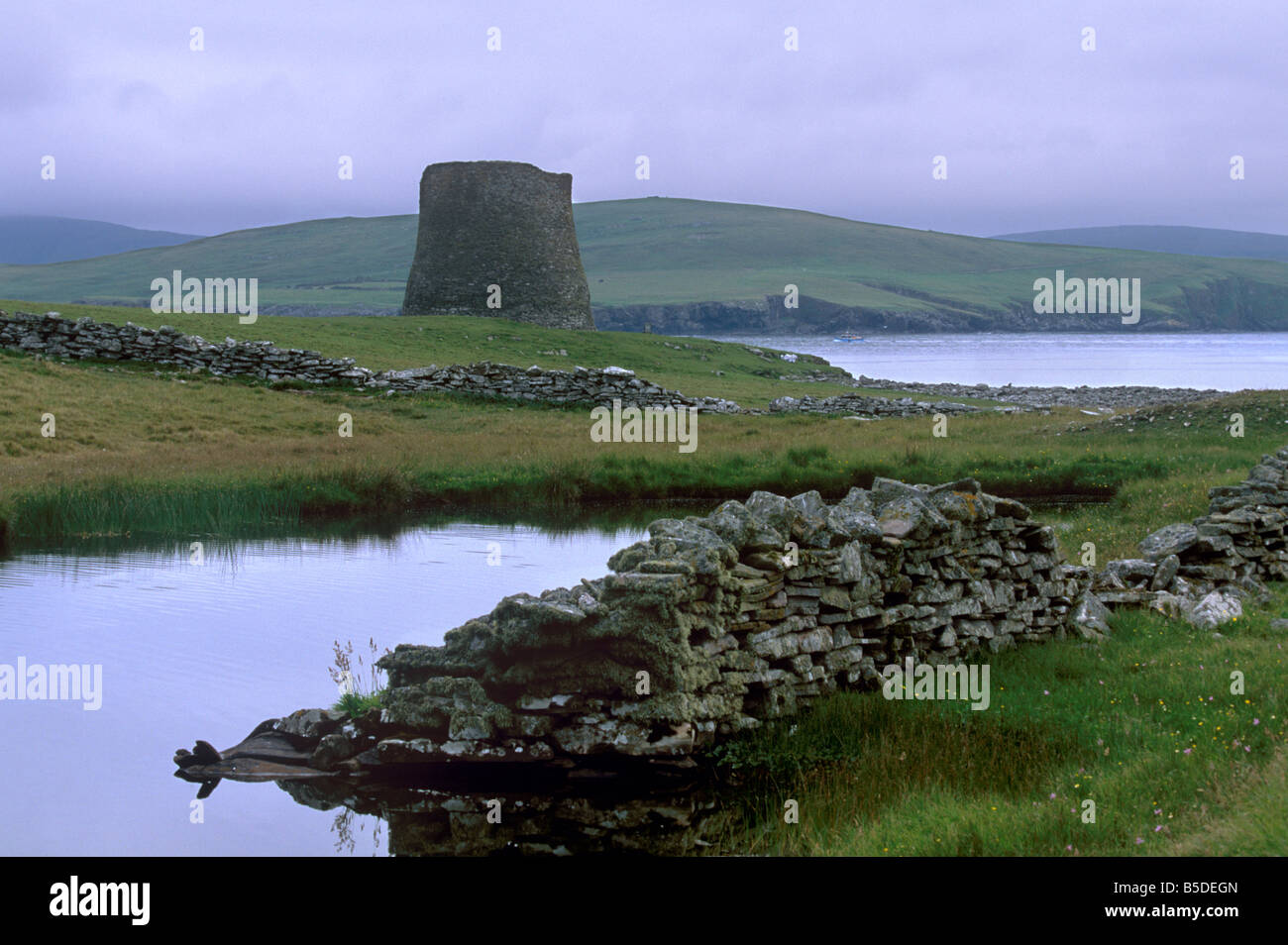 Broch of Mousa, approx 13m high, dating from 1st century BC to 3rd century AD, Island of Mousa, Shetland Islands, Scotland Stock Photo