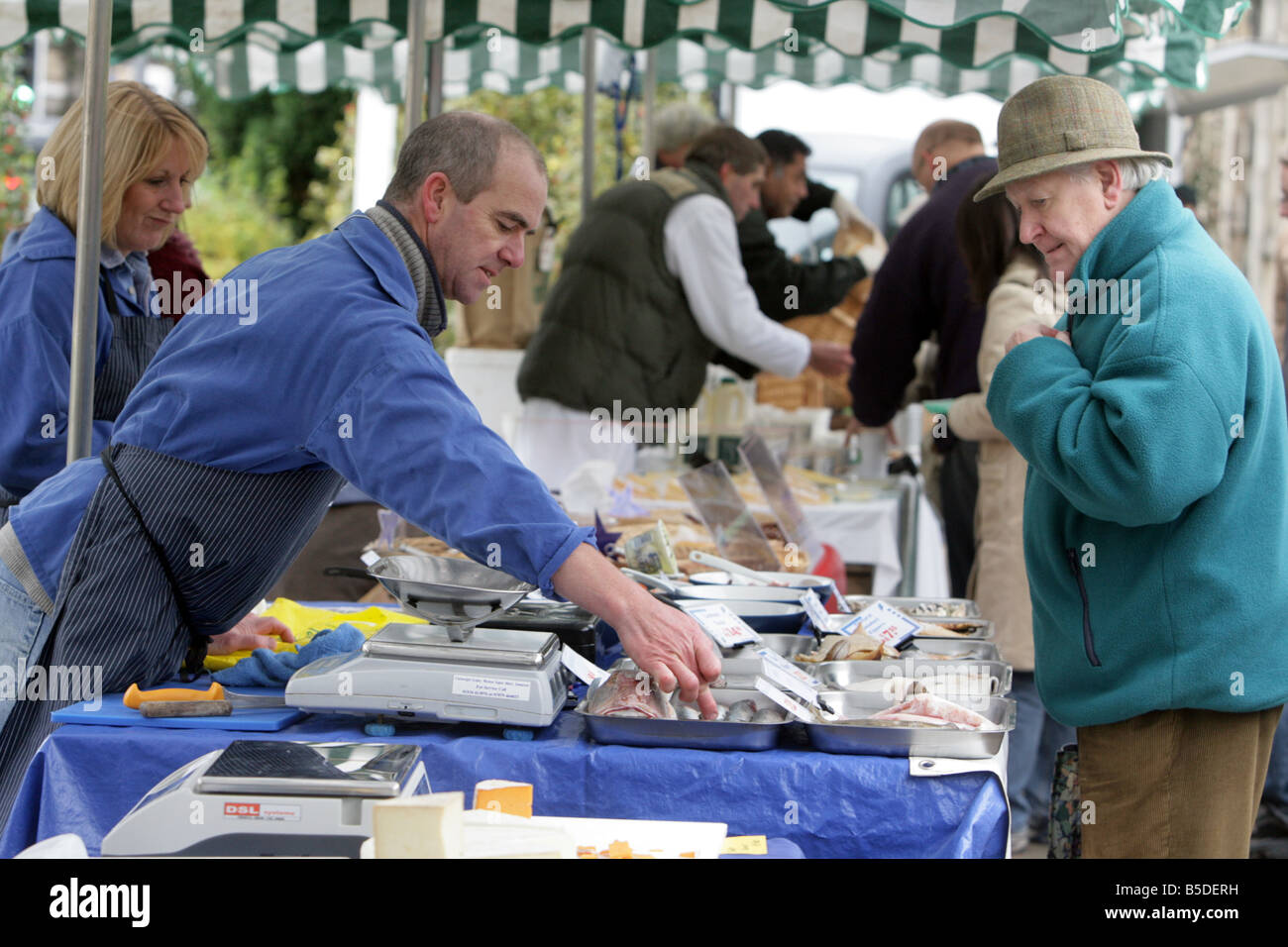 Fish Mongers at a Farmers Market in Somerset. Stock Photo