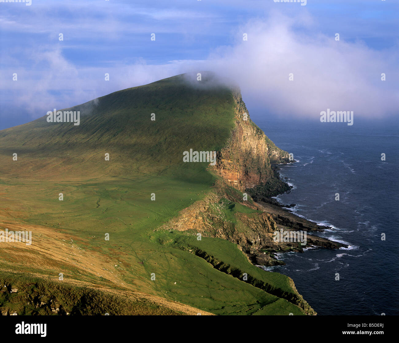 The Noup, 248 m, hosting thousands of seabirds on its vertiginous cliffs. Foula, Shetland islands, Scotland Stock Photo