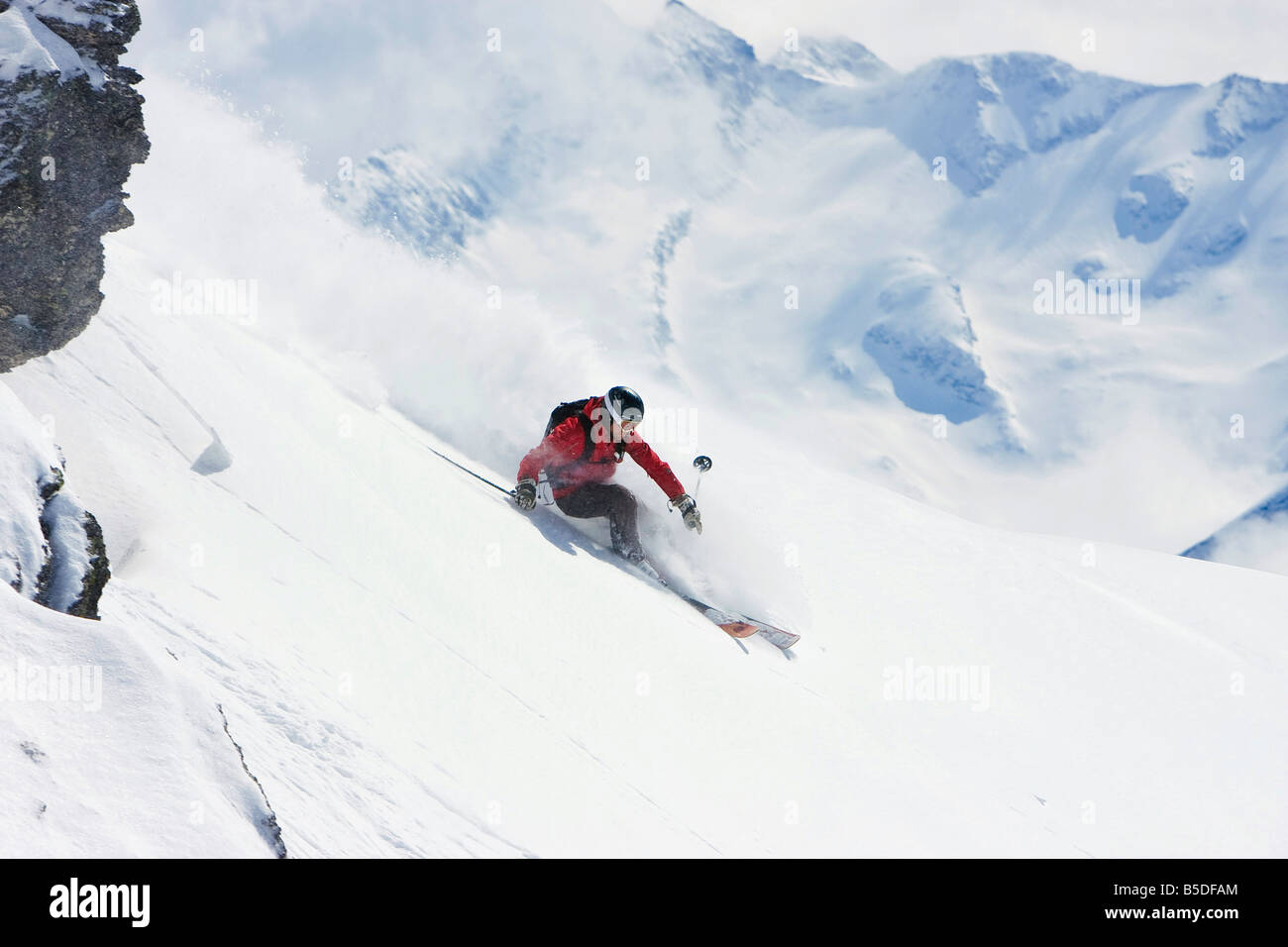 Austria, Tyrol, Zillertal, Gerlos, Freeride, Man skiing downhill Stock ...