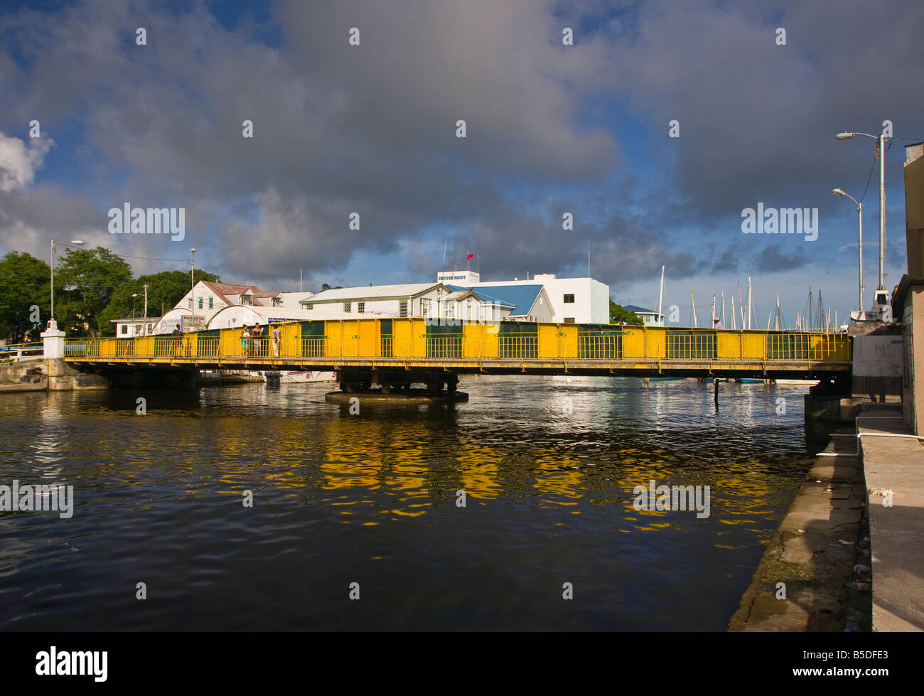 BELIZE CITY BELIZE Swing Bridge crosses Haulover Creek in downtown Belize City Stock Photo