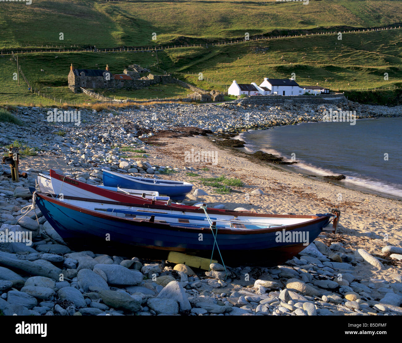 Traditional Shetland boats at Nor Wick, Unst, Shetland Islands, Scotland, Europe Stock Photo