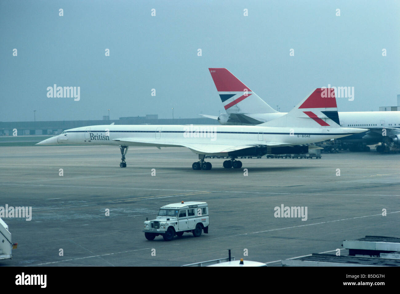 Concorde in the 1970s in British Airways livery Heathrow London England United Kingdom Europe Stock Photo