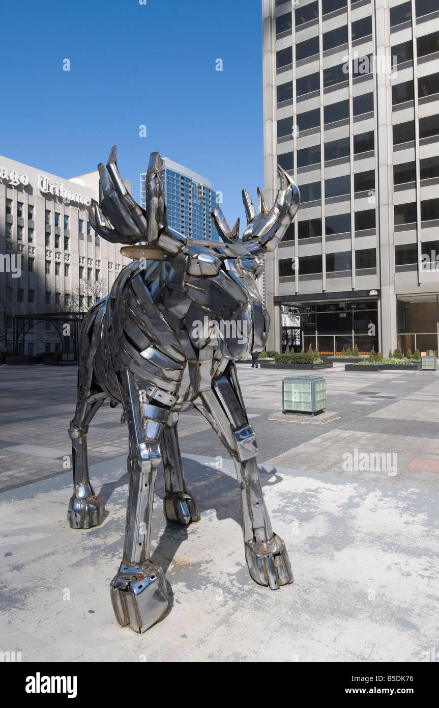 Statue of Moose near the Tribune Building, Chicago, Illinois, USA, North America Stock Photo