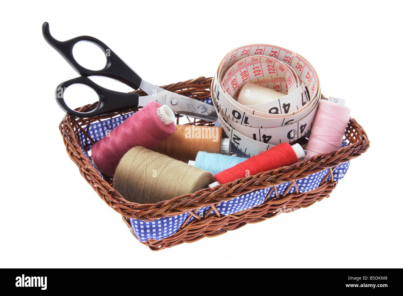 Sewing Accesories in Basket Stock Photo