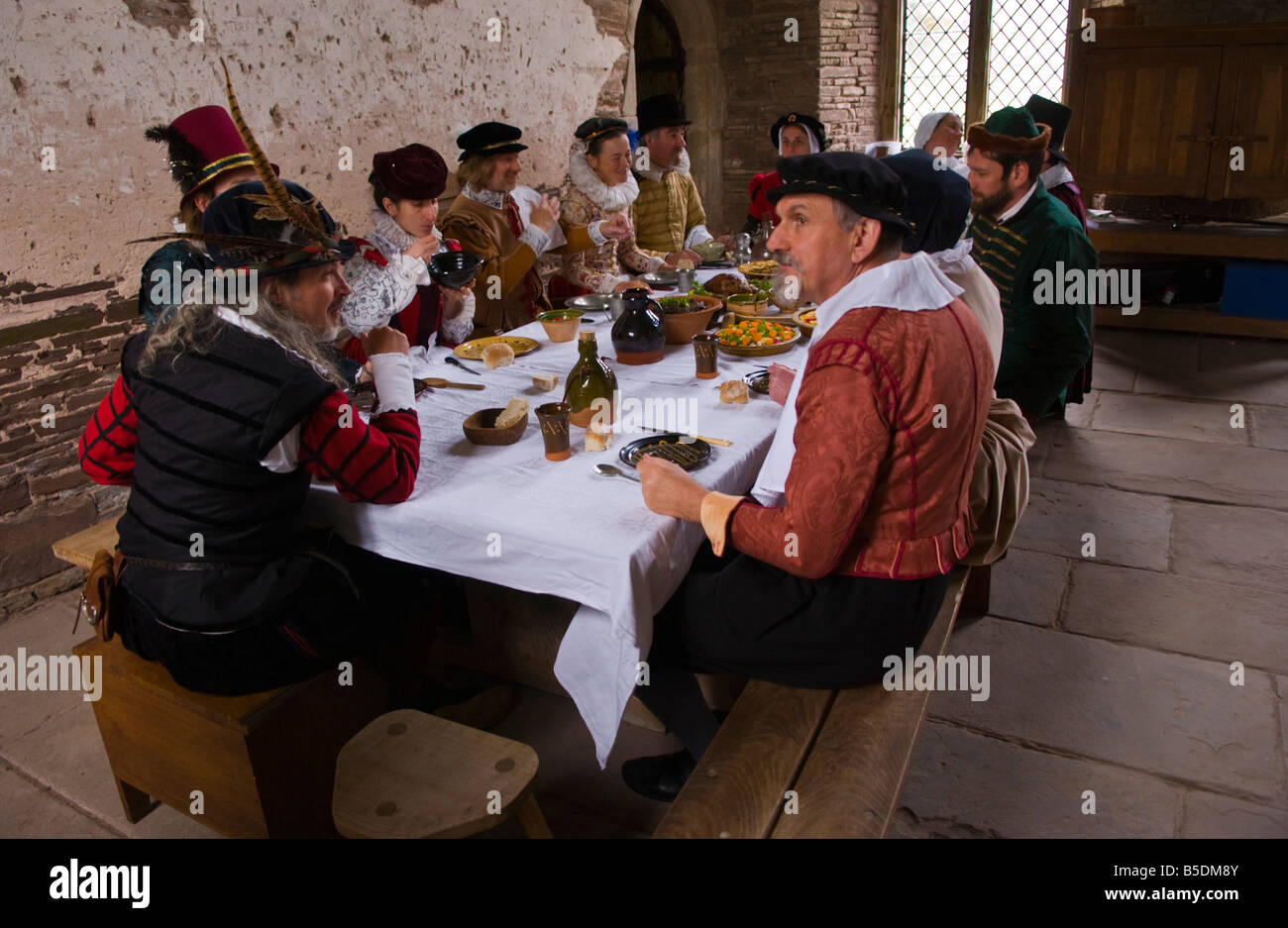 Reenactors recreate the early Jacobean period at Tretower Court near Crickhowell Powys South Wales Stock Photo