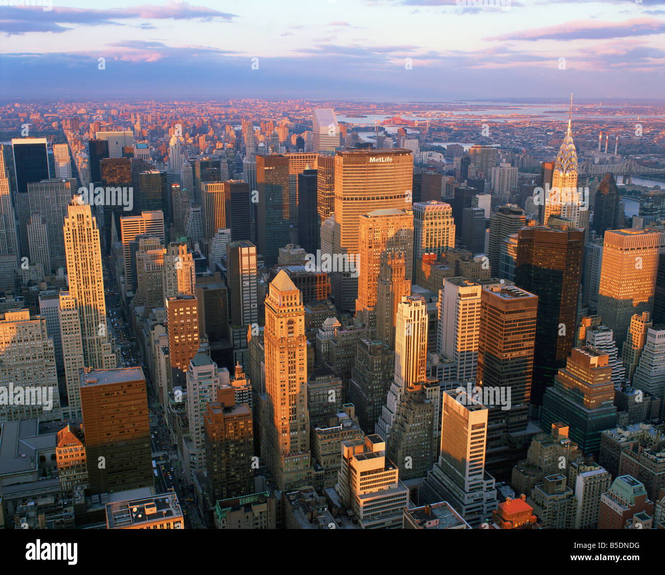 Low level aerial view of Uptown skyline taken from the Empire State Building in New York, USA Stock Photo