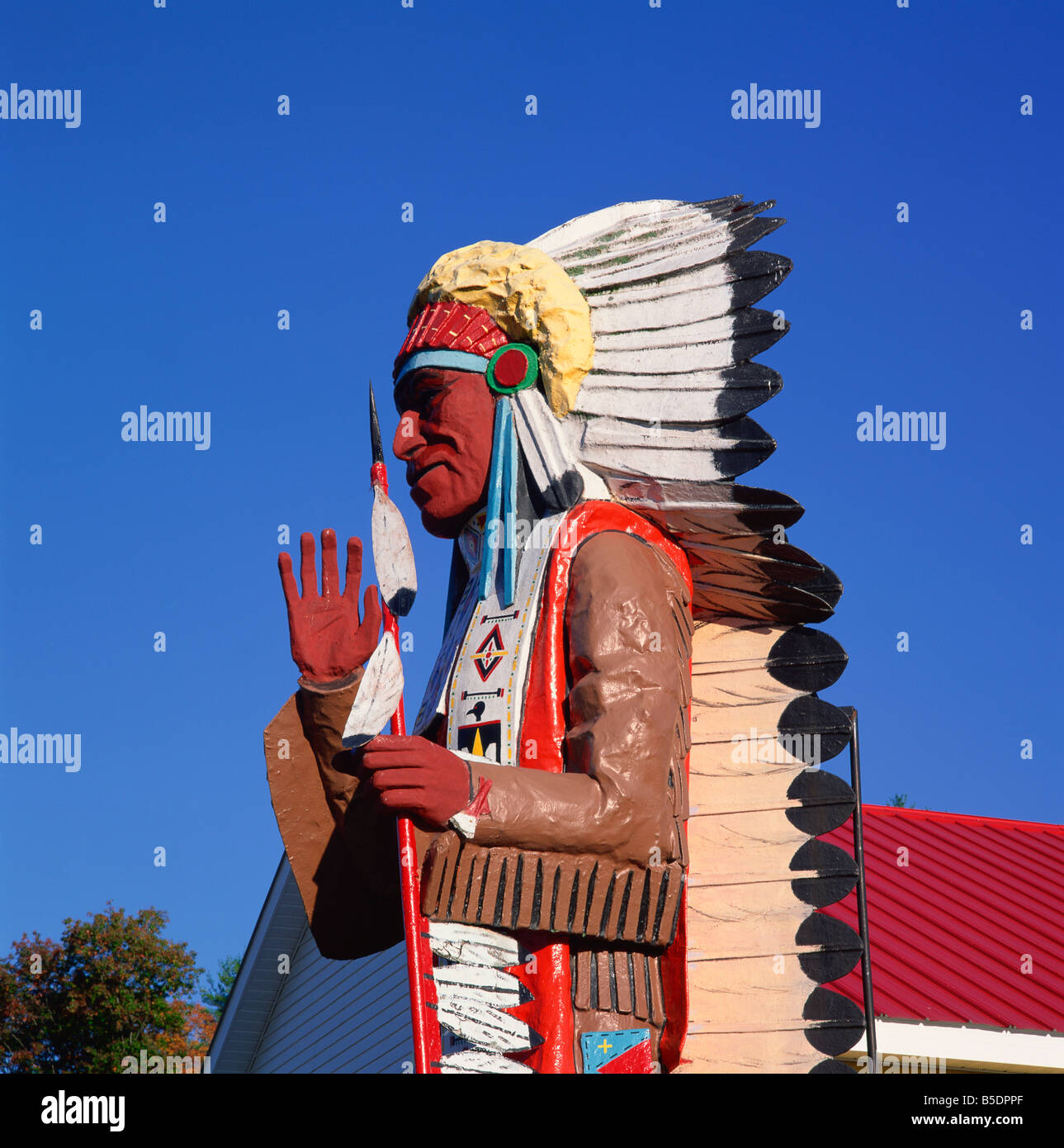 Carving of Native American, Mohawk Trail, Massachusetts, New England, USA, North America Stock Photo