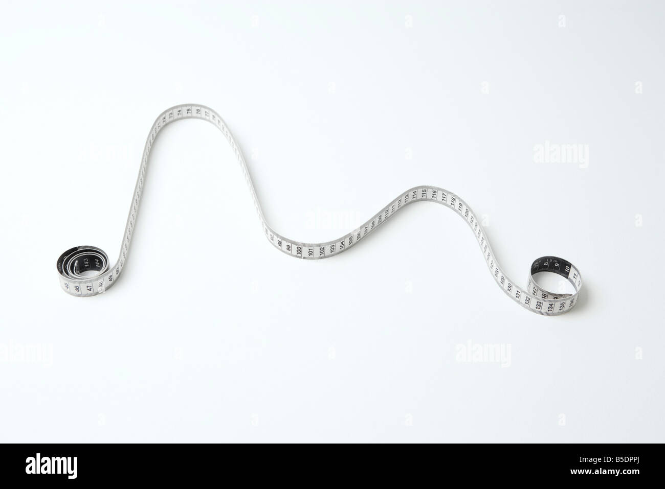 Measuring tape, coiled at either end, arranged to mimic line graph ...