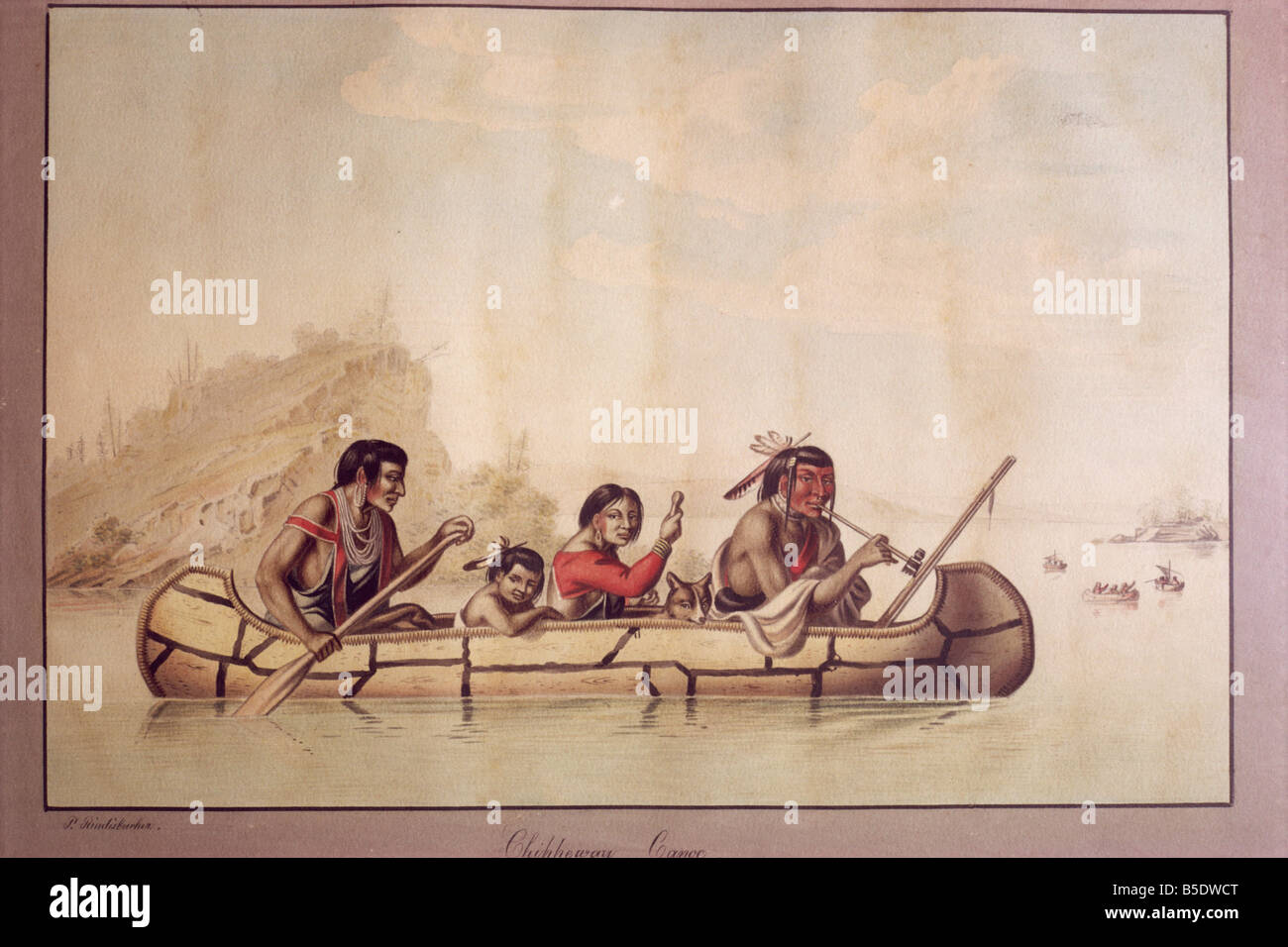 Chippewa Canoe by P Rindisbacher West Point Museum United States of America North America Stock Photo