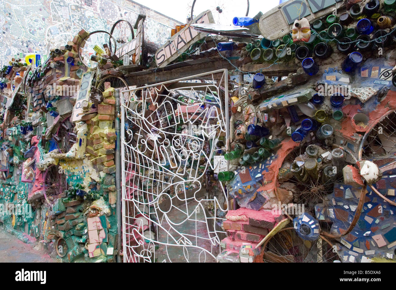 Decoration of patterns in glass, mirrors, by sculptor Isaiah Zagar, South Street, Philadelphia, Pennsylvania Stock Photo