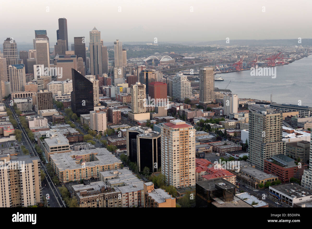 City overview from the observation deck of the Space Needle, 520 ft tall, Seattle, Washington State, USA, North America Stock Photo