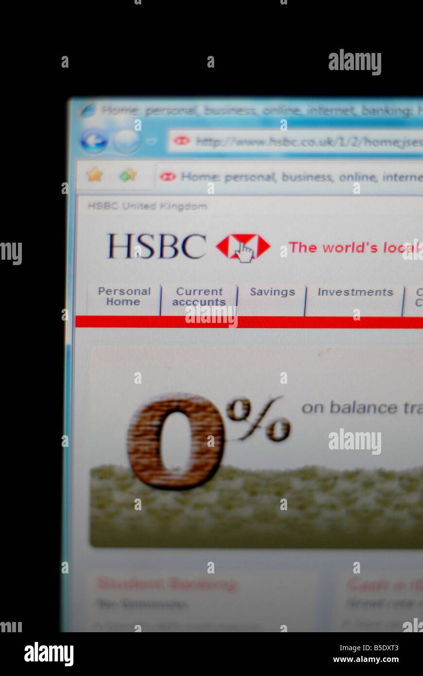 The hsbc bank website offering 0% interest  nloans Stock Photo