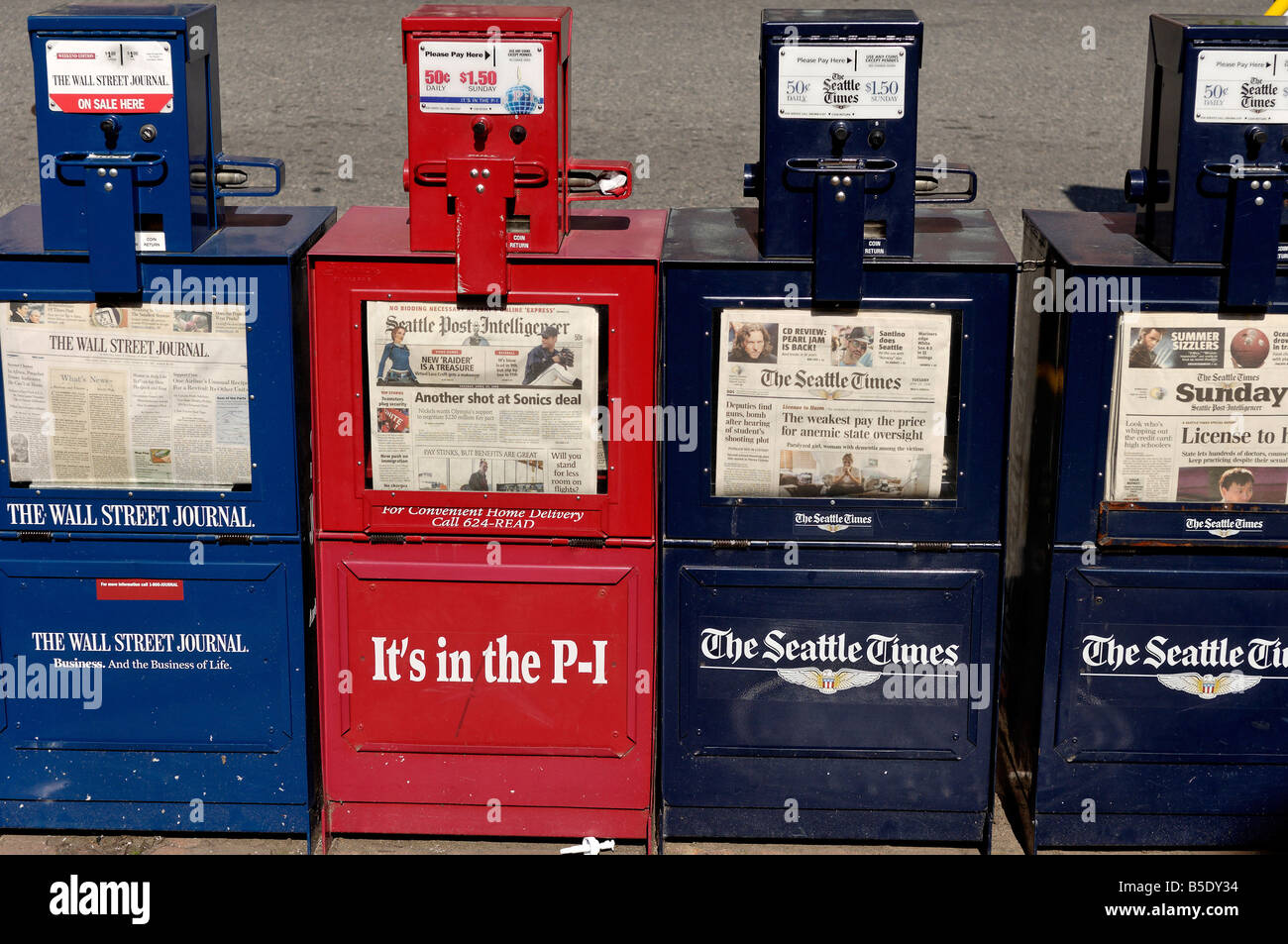 Newpaper vending machines, Seattle, Washington State, USA, North America Stock Photo