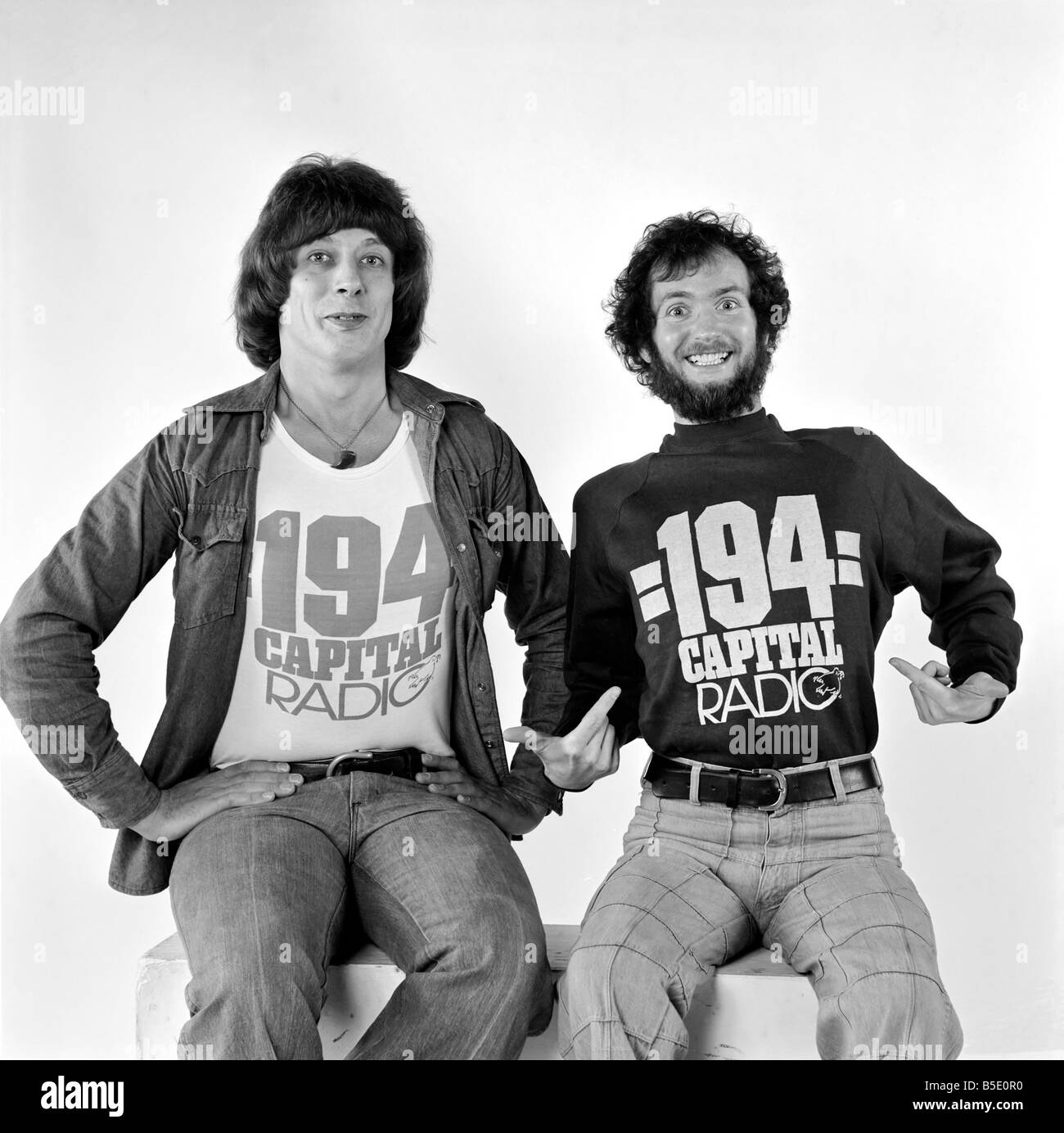 Disc Jockeys Roger Scott and Kenny Everett. January 1976 Stock Photo
