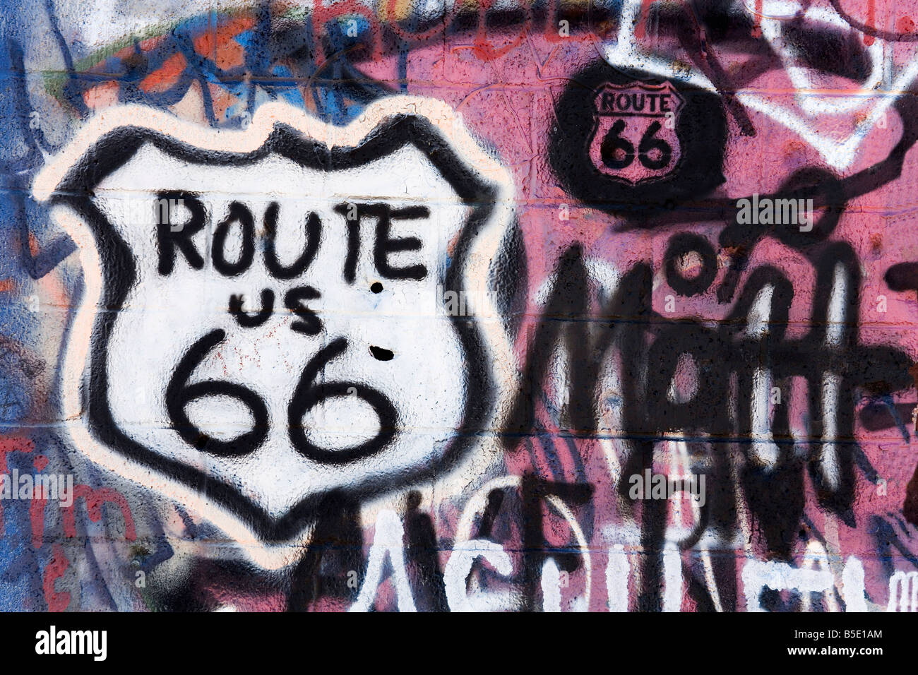 Graffiti covered gas station, Route 66, Amboy, California, USA, North America Stock Photo