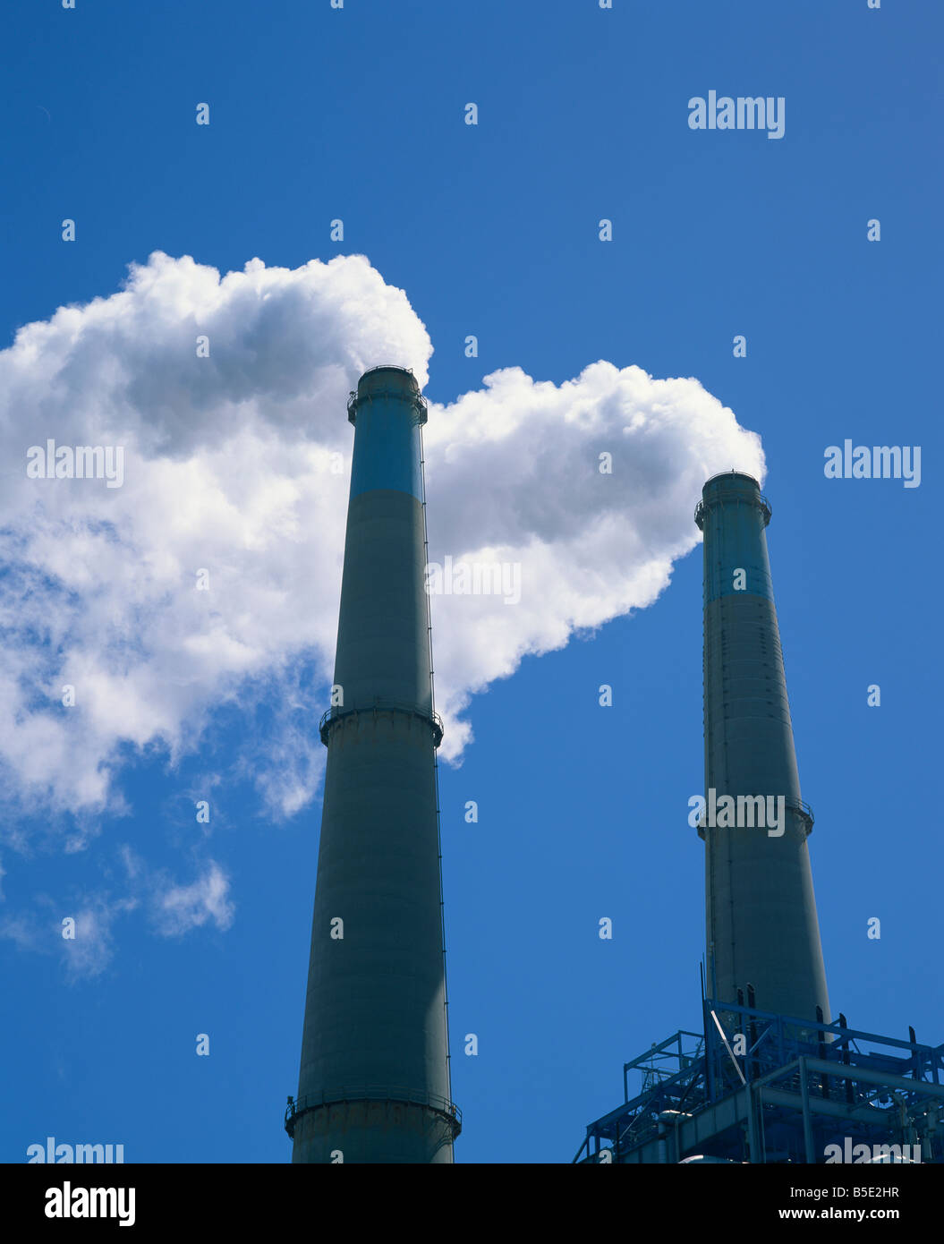 Pollution from smoking chimneys in California USA R Rainford Stock Photo