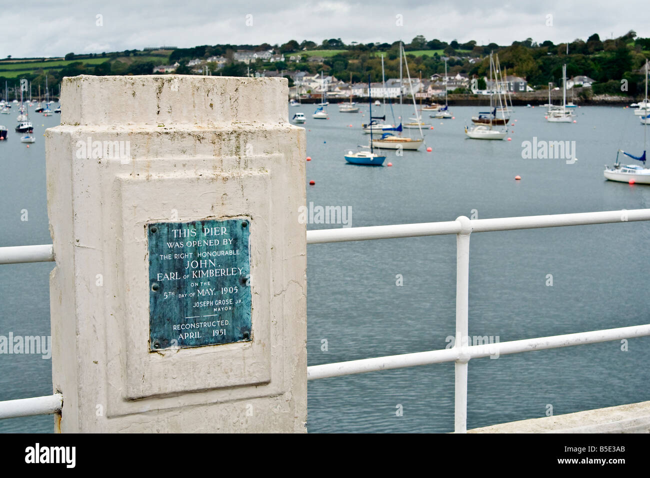 Commemorative plaque, Falmouth harbour pier, Cornwall, UK. Stock Photo