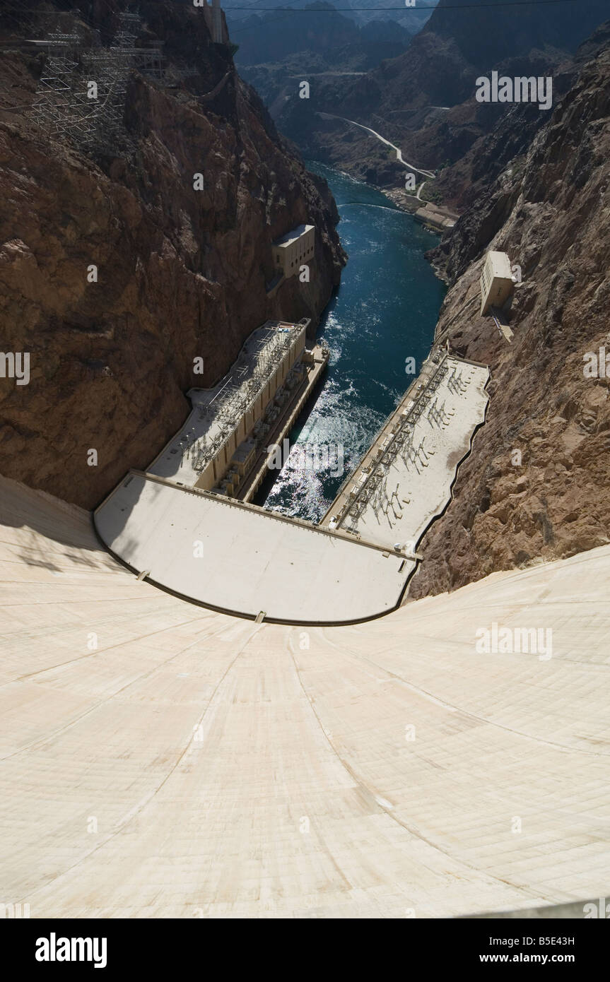 Hoover Dam on the Colorado River forming the border between Arizona and Nevada, USA, North America Stock Photo