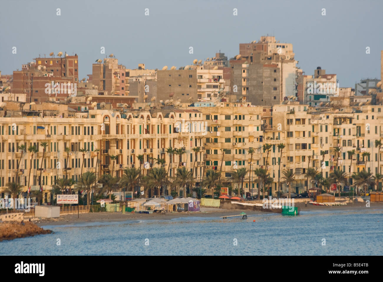 Sunrise on the Skyline on the Corniche in Alexandria Egypt Stock Photo