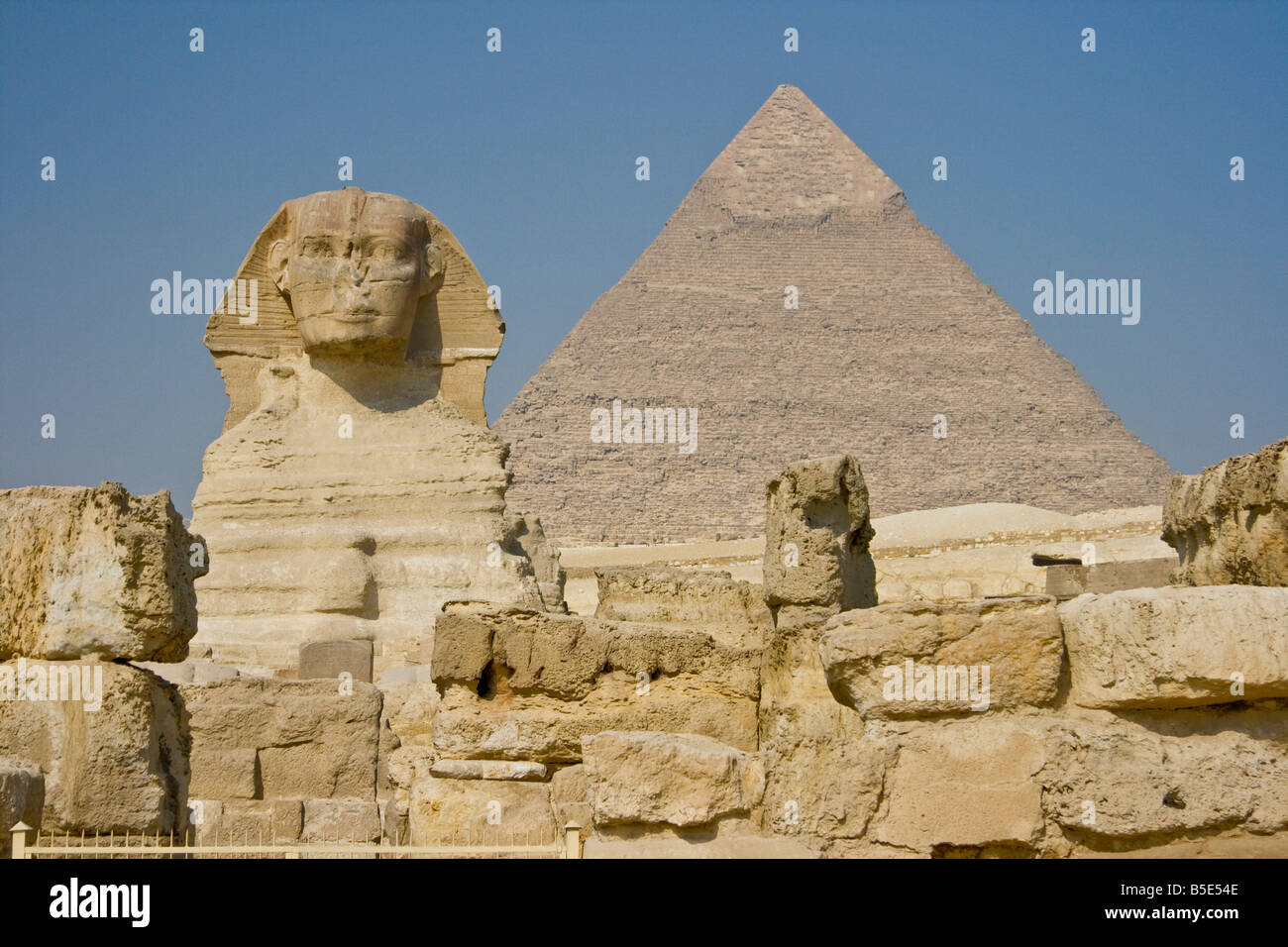 The Sphinx and the Khafre Pyramid in Giza in Cairo Egypt Stock Photo