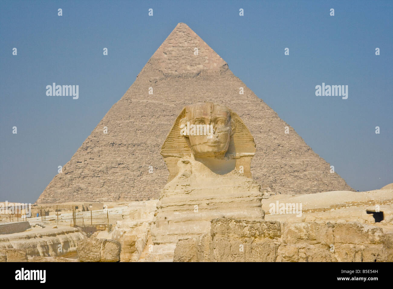 The Sphinx and the Khafre Pyramid in Giza in Cairo Egypt Stock Photo ...