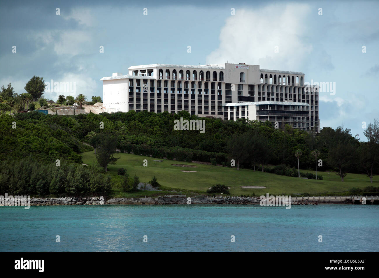 Shot of the Old Club Med Hotel prepared for demolition by implosion on 25.08.2008 Stock Photo