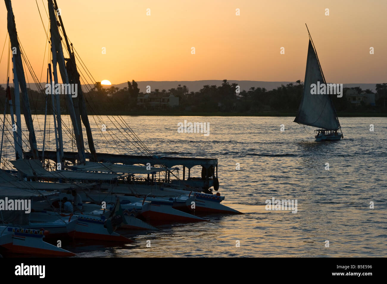 Felucca Sailboat on the Nile River in Luxor Egypt Stock Photo - Alamy
